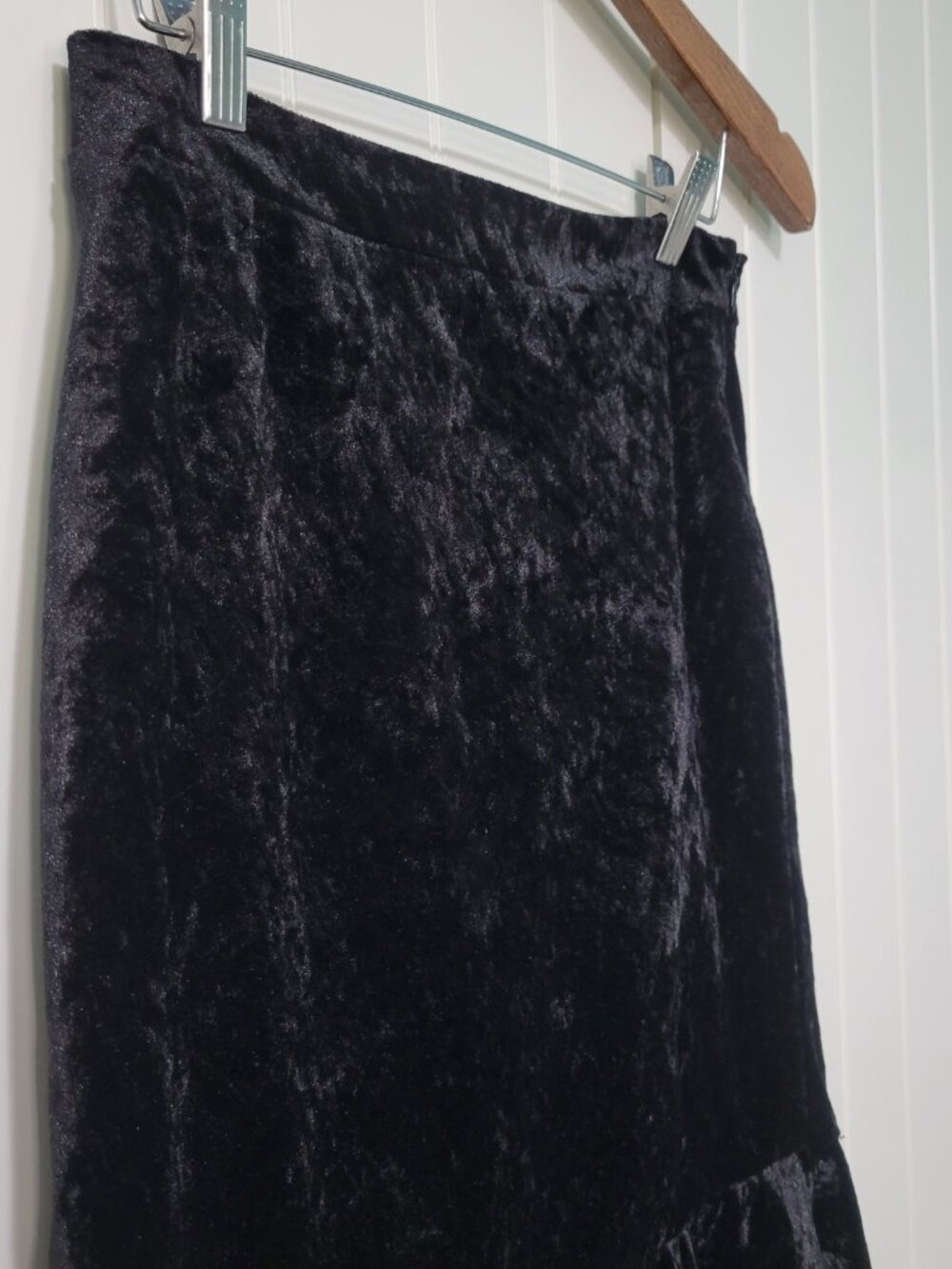Whimsigoth Craft Practical Magic Witch Black Crushed Velvet Ruffle Hem Skirt - Picture 3 of 10
